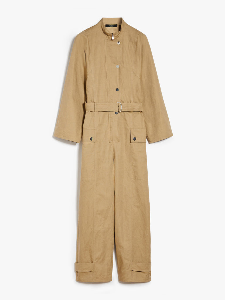 Cotton and linen basketweave jumpsuit