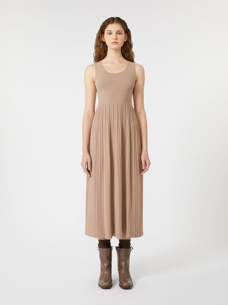 max mara plissé-pleated viscose crepe dress