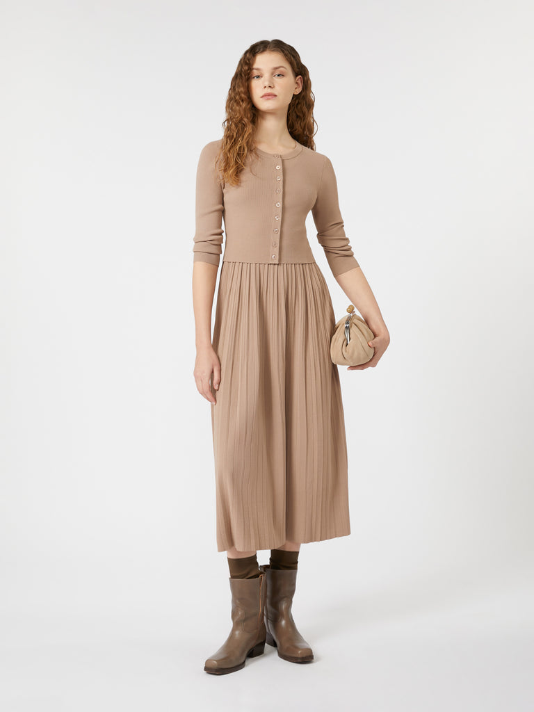 max mara plissé-pleated viscose crepe dress