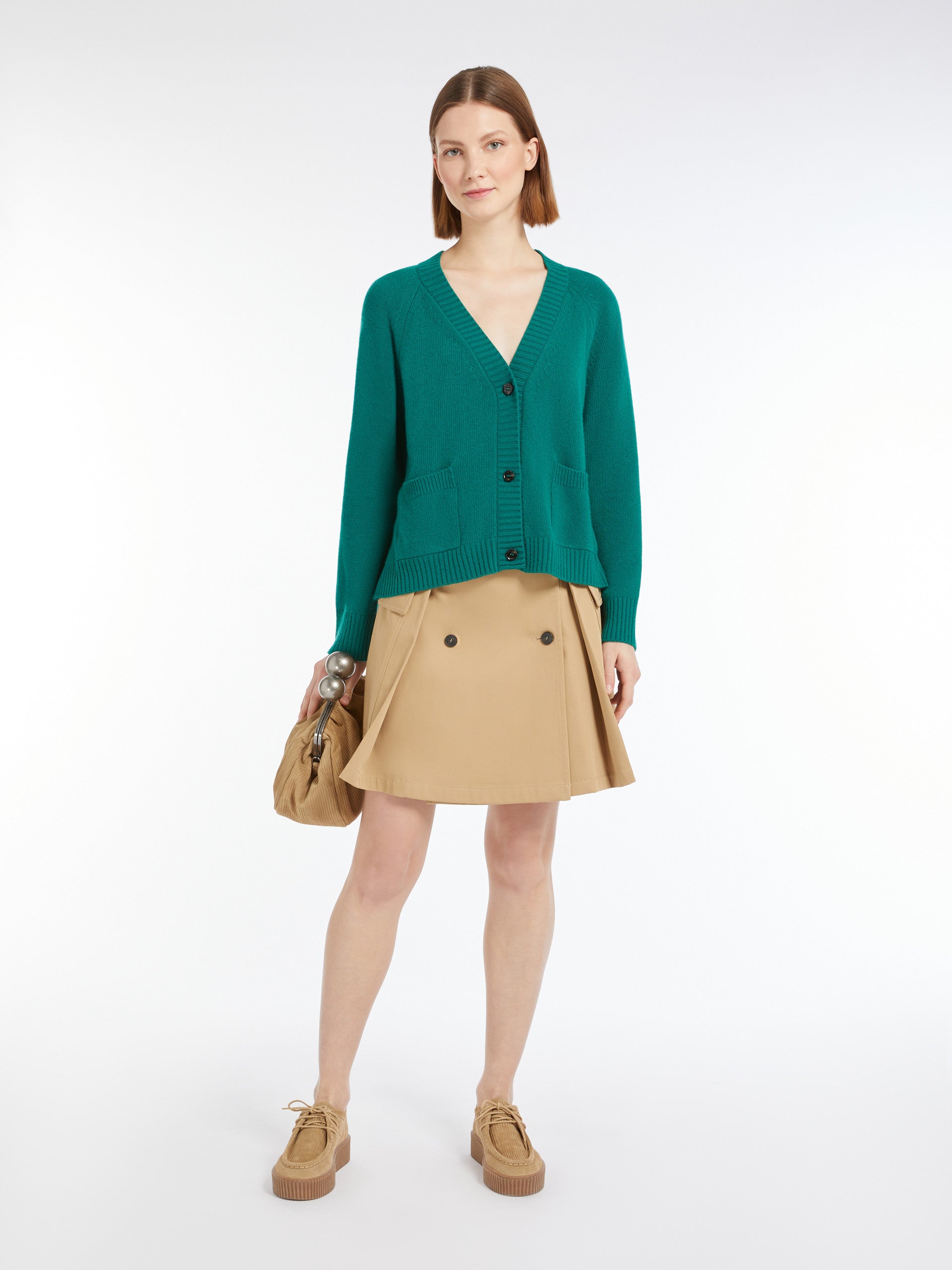 Wool And Viscose Yarn Cardigan for Women - Green - Max Mara UAE