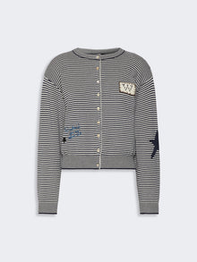 Inlay-Detail Cotton Yarn Cardigan for Women - Navy - Max Mara UAE