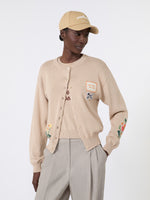 Inlay-Detail Cotton Yarn Cardigan for Women - Sand - Max Mara UAE