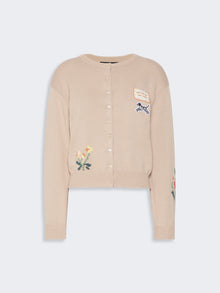 Inlay-Detail Cotton Yarn Cardigan for Women - Sand - Max Mara UAE