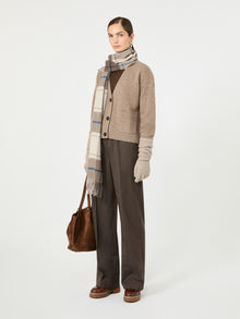 V-Neck Wool Yarn Cardigan for Women - Hazelnut Brown - Max Mara UAE