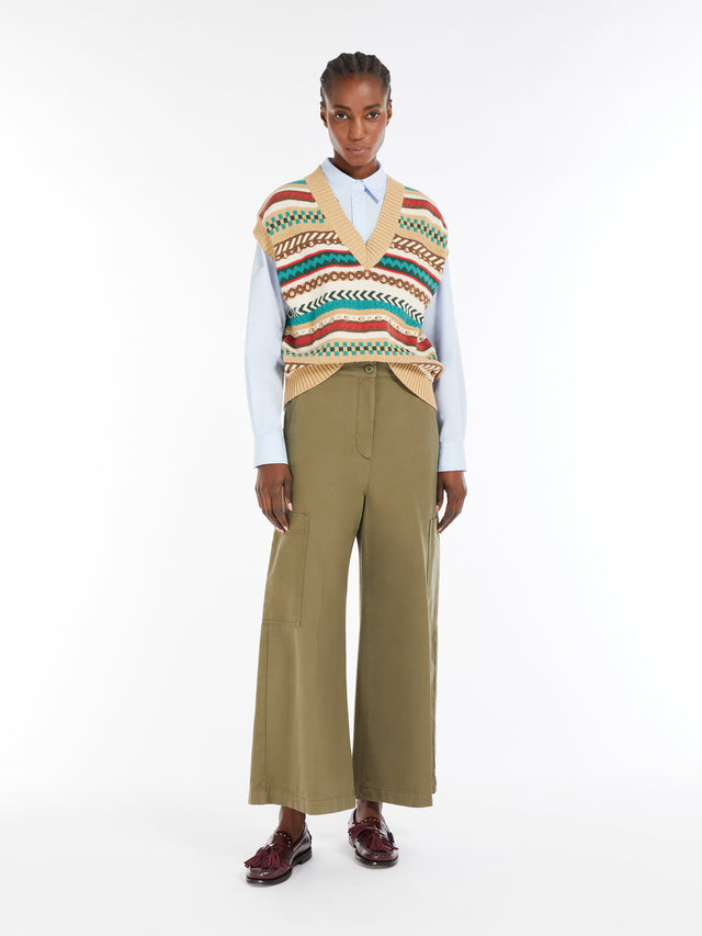 Jacquard Cotton Yarn Gilet for Women - Biscuit - Max Mara UAE
