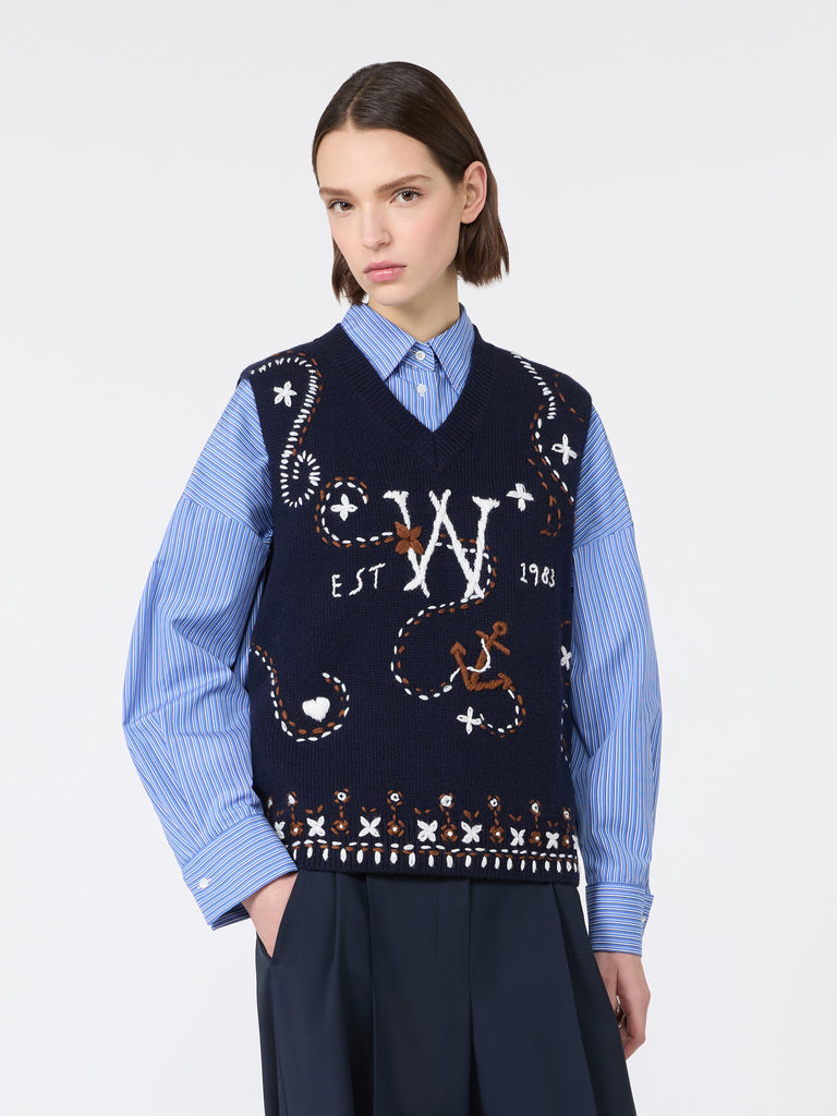 max mara wool yarn gilet with embroidery