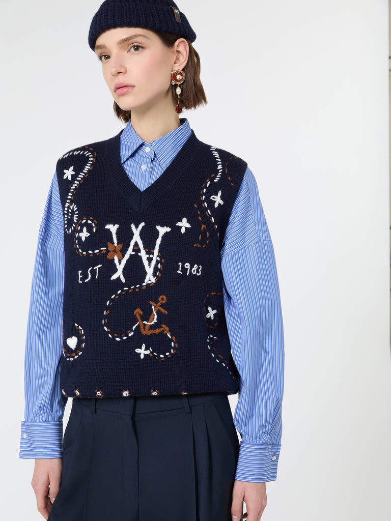 max mara wool yarn gilet with embroidery