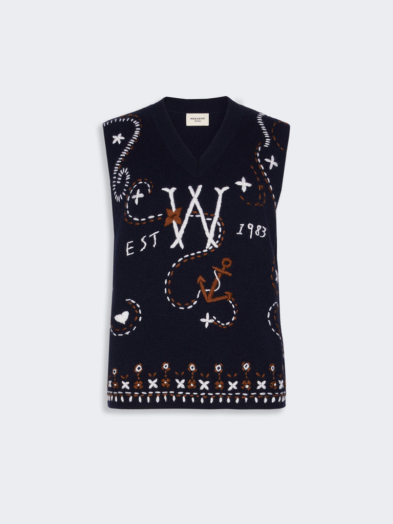 max mara wool yarn gilet with embroidery