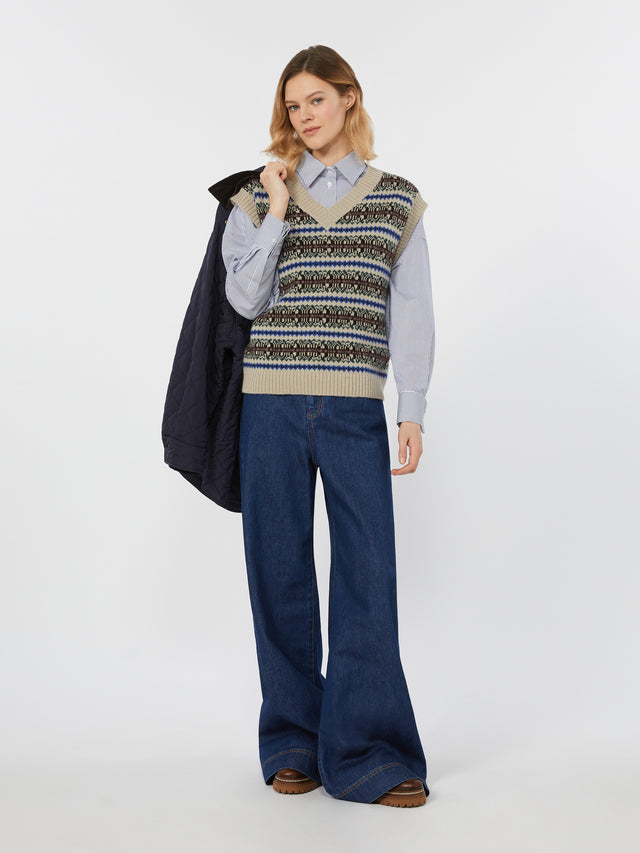 Wool And Alpaca Jacquard Gilet for Women - Ecru - Max Mara UAE