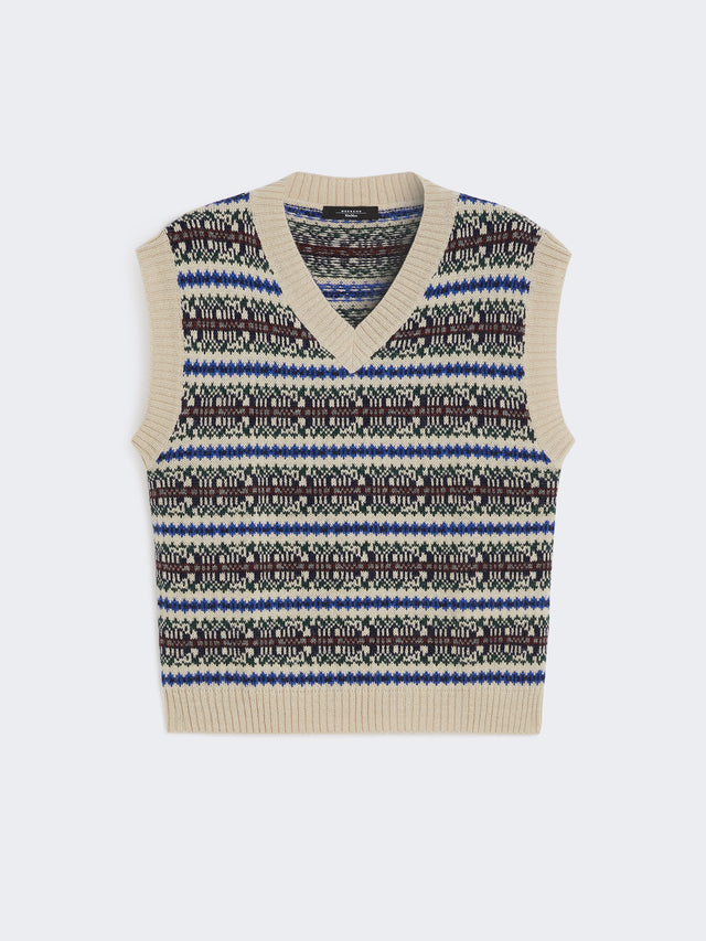 Wool And Alpaca Jacquard Gilet for Women - Ecru - Max Mara UAE