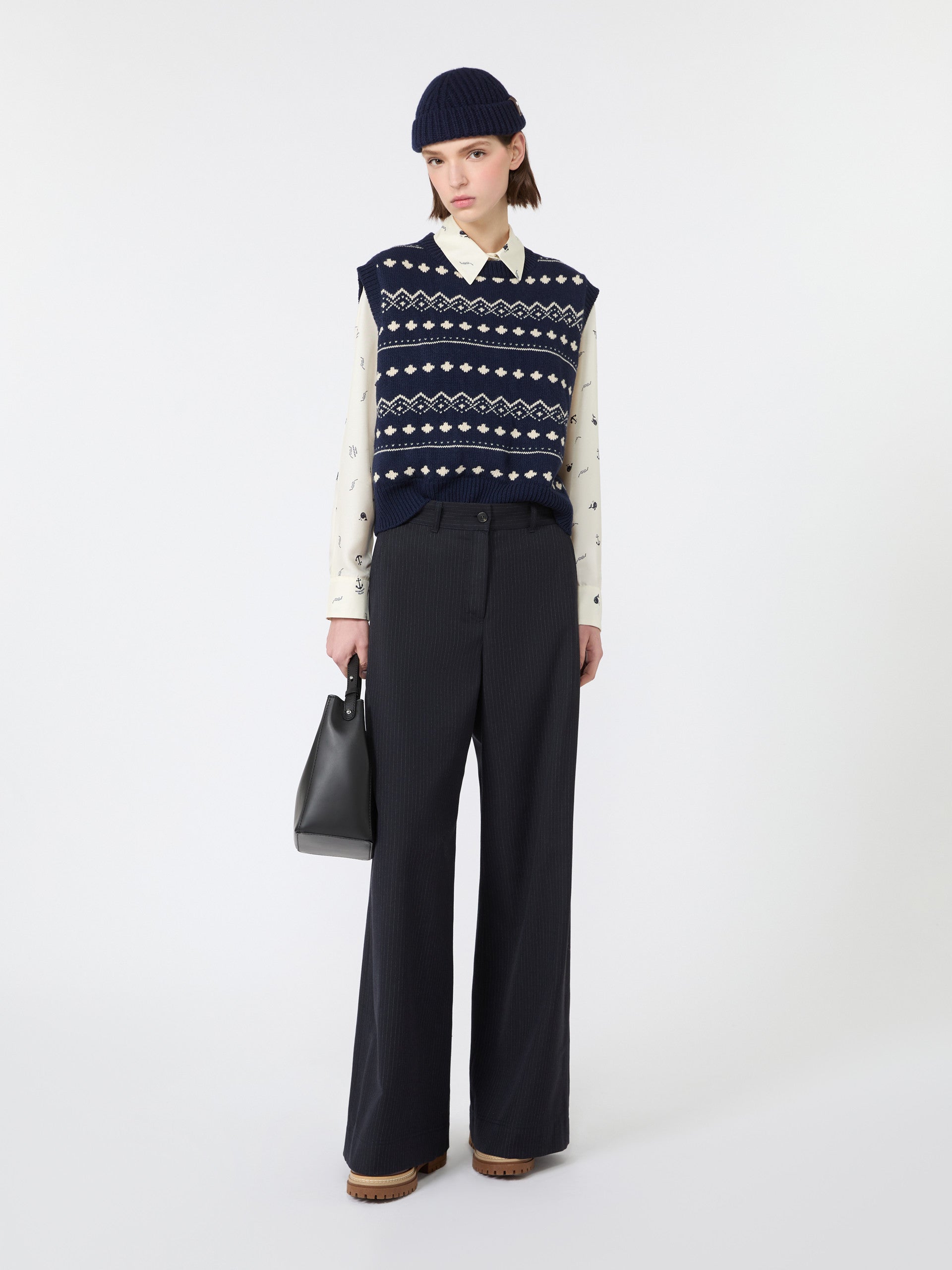 max mara jacquard wool yarn gilet for women