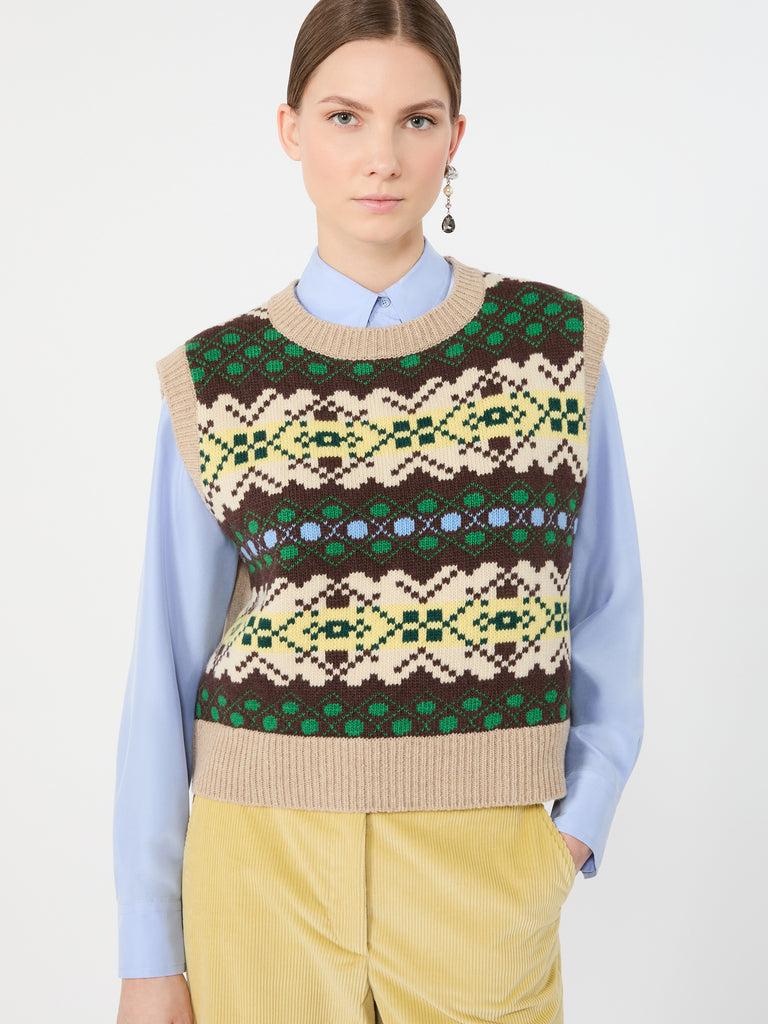 max mara jacquard wool yarn gilet