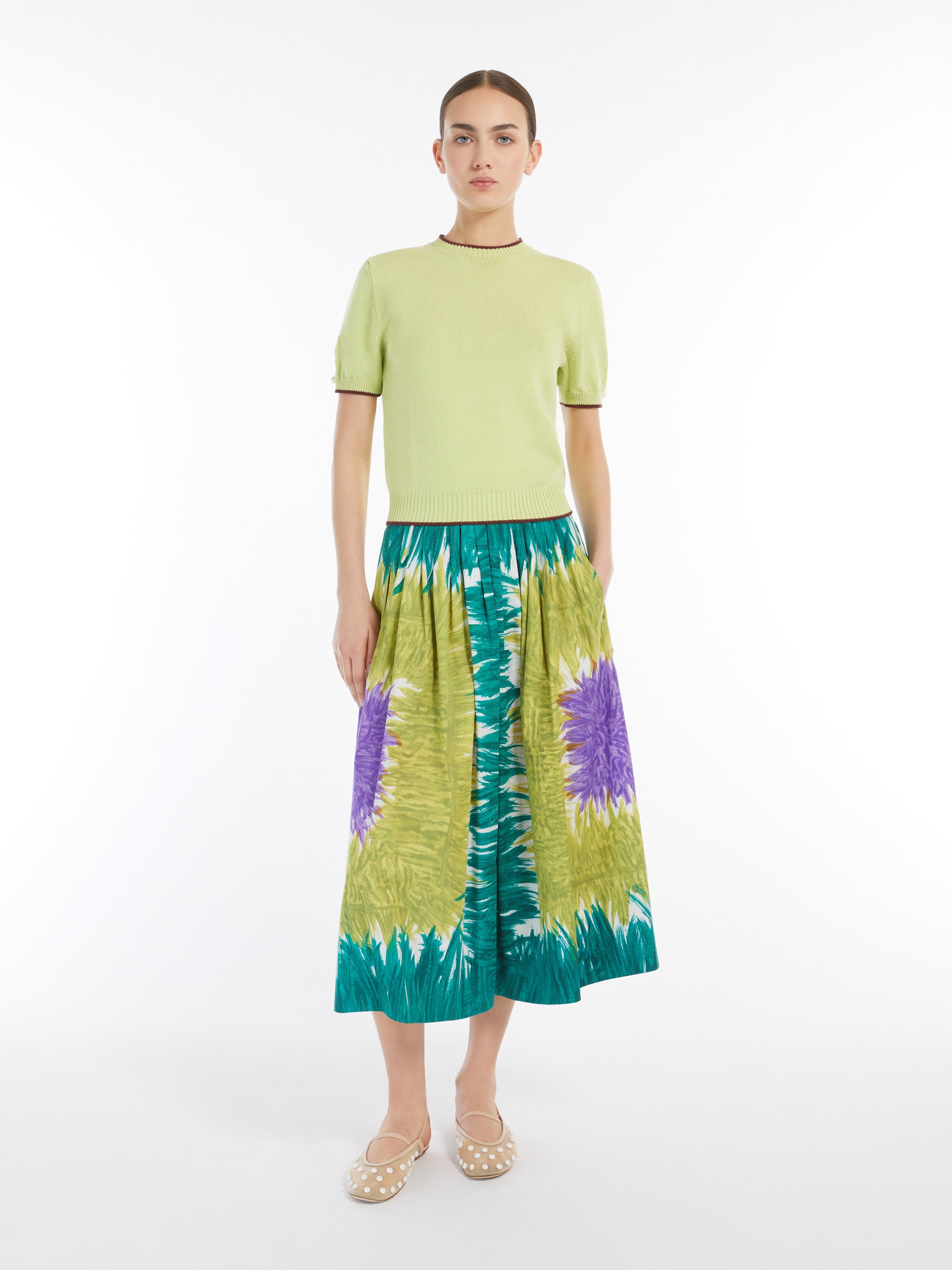 Short-Sleeved Cotton Jumper for Women - Lime - Max Mara UAE