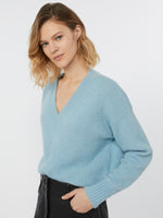 Alpaca And Cotton V-Neck Jumper for Women - Light Blue - Max Mara UAE
