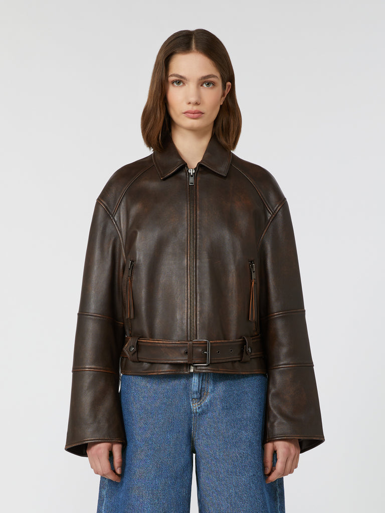 max mara nappa leather biker jacket