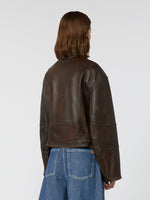 Nappa Leather Biker Jacket for Women - Dark Brown - Max Mara UAE