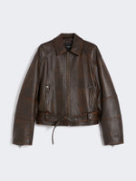 Nappa Leather Biker Jacket for Women - Dark Brown - Max Mara UAE