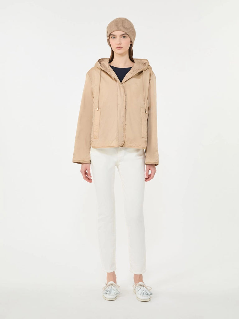max mara padded, hooded jacket in water-repellent canvas