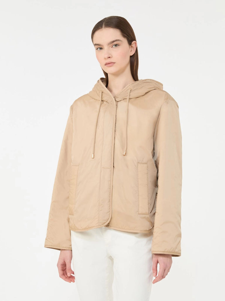 max mara padded, hooded jacket in water-repellent canvas