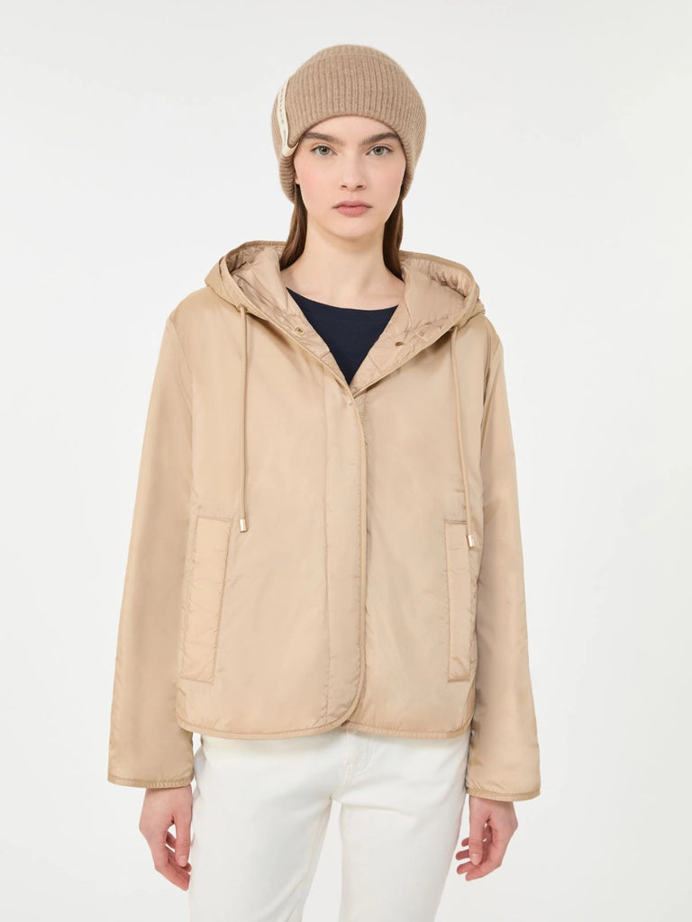 max mara padded, hooded jacket in water-repellent canvas
