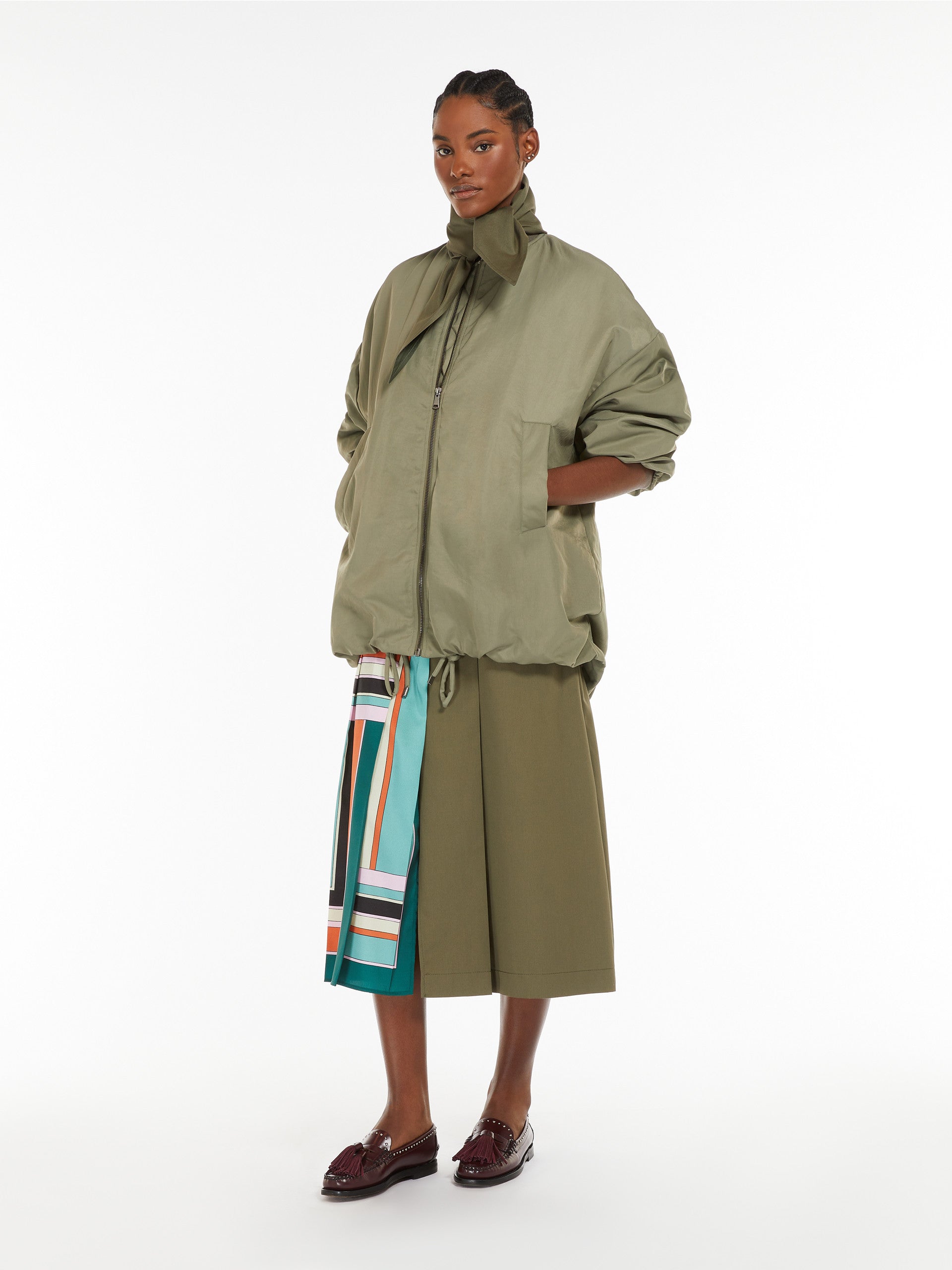 Water-Repellent Twill Bomber Jacket for Women - Sage Green - Max Mara UAE