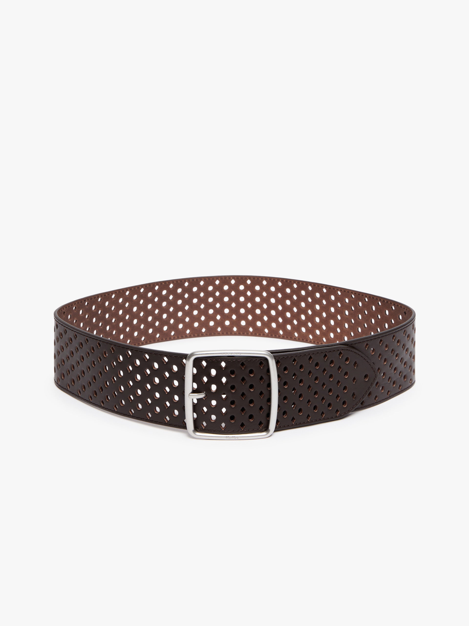 Perforated Leather Belt for Women - Dark Brown - Max Mara UAE