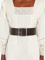 Perforated Leather Belt for Women - Dark Brown - Max Mara UAE