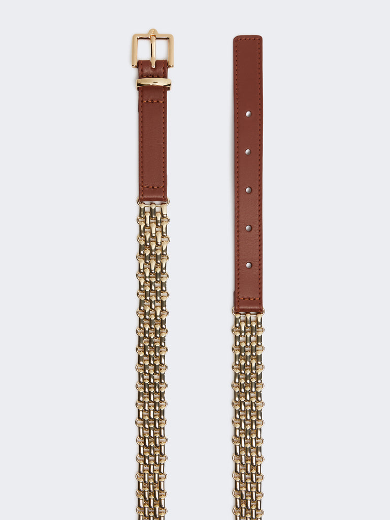 max mara metallic chain and leather belt