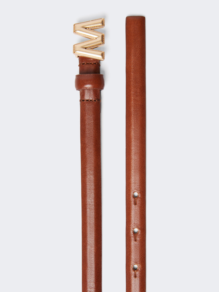 max mara leather belt with branded buckle detail