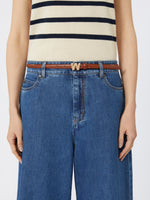 Leather Belt With Branded Buckle Detail for Women - Tobacco - Max Mara UAE