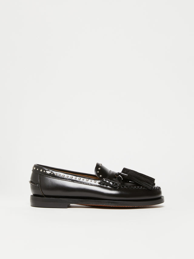 Leather Moccasins With Tassels for Women - Black - Max Mara UAE