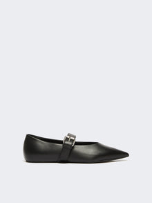 Leather Pointed-Toe Ballet Flats for Women - Black - Max Mara UAE