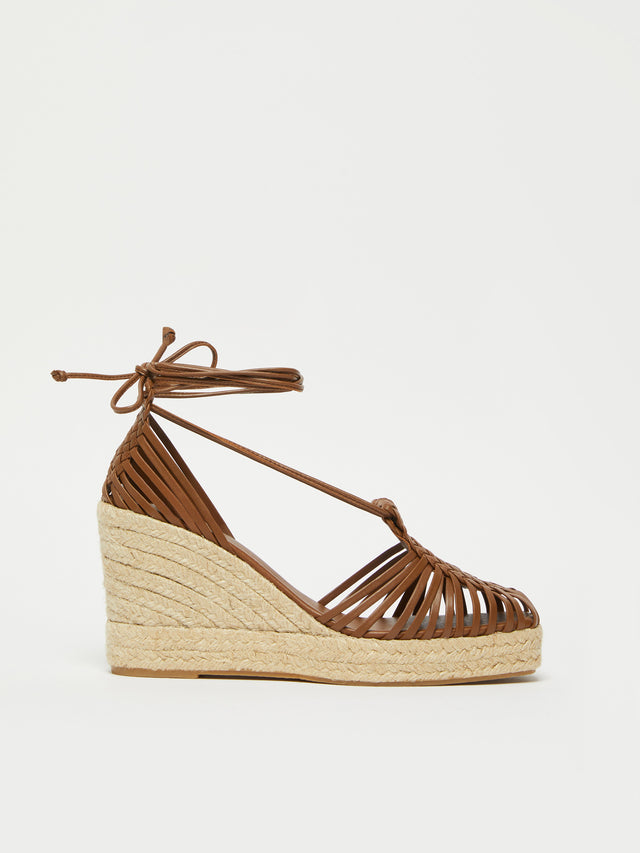 Woven Leather Sandals for Women - Tobacco - Max Mara UAE