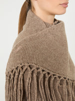 Fringed Wool Shawl for Women - Turtledove - Max Mara UAE
