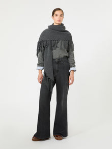 Fringed Wool Shawl for Women - Dark Grey - Max Mara UAE
