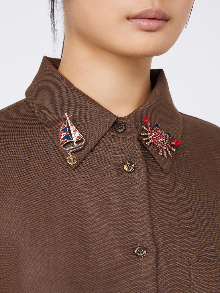 max mara metal brooch with rhinestones