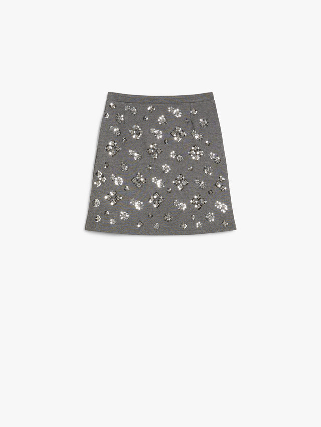 Sequin-Adorned Jersey Mini Skirt for Women - Medium Grey - Max Mara UAE