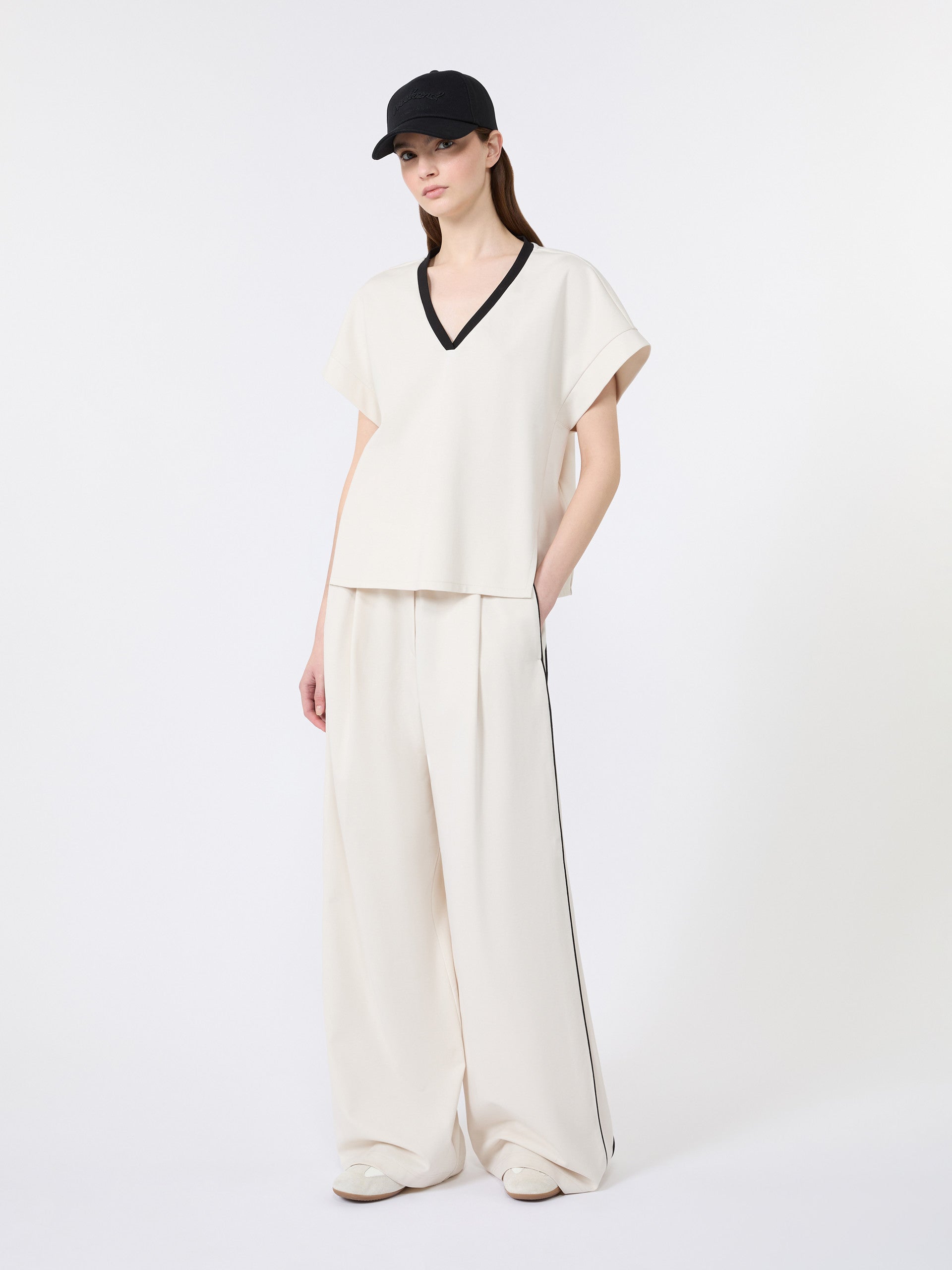 max mara wide-fit milano-knit jersey trousers for women