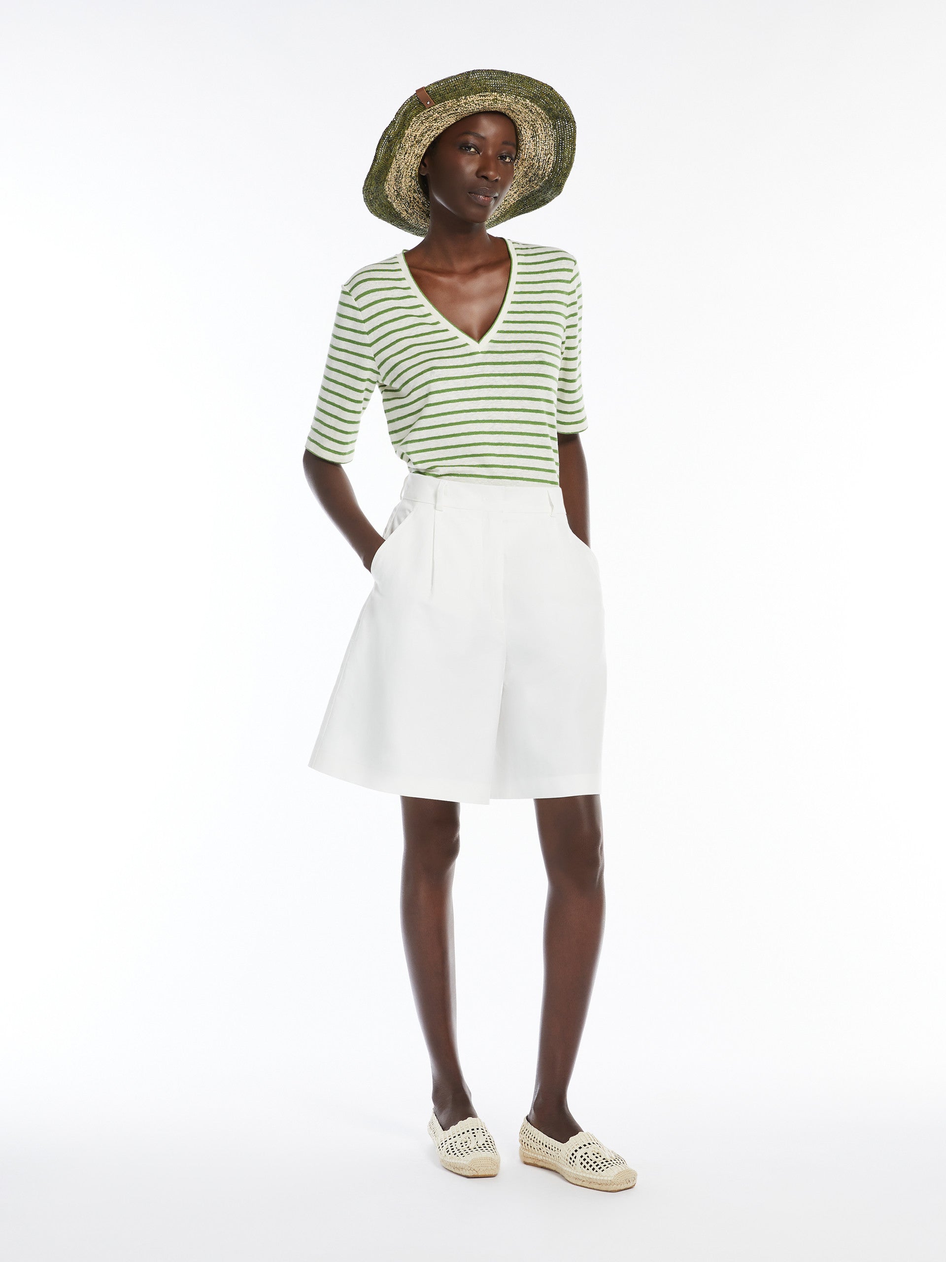 Stretch Linen Jersey T-Shirt for Women - Green - Max Mara UAE