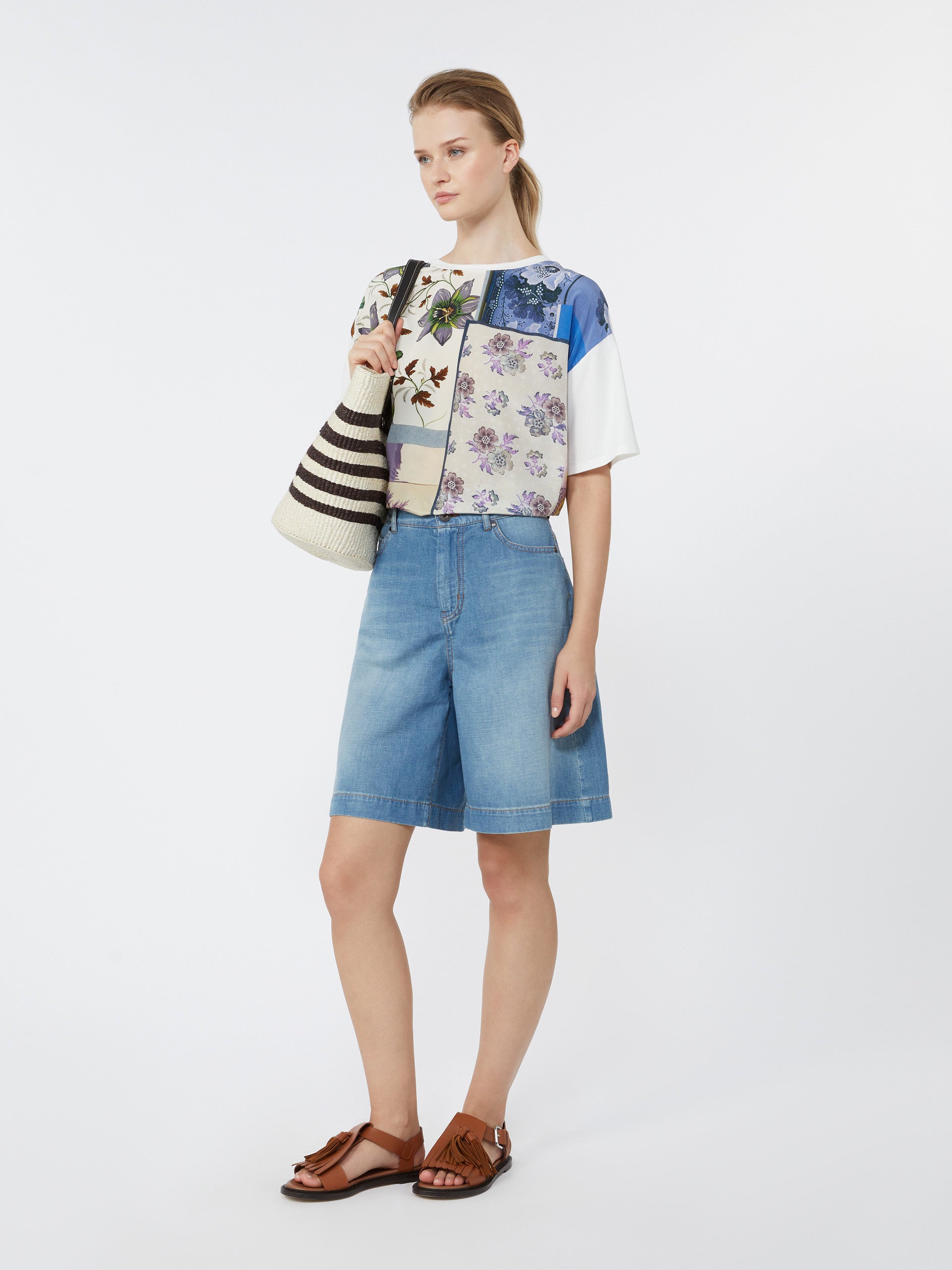 Printed Silk And Stretch Cotton Jersey T-Shirt for Women - Multicolour - Max Mara UAE