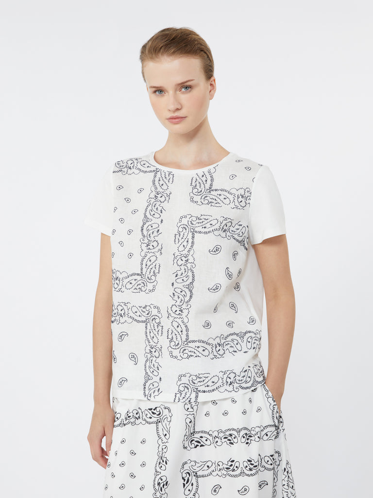 max mara embroidered linen and stretch cotton jersey t-shirt