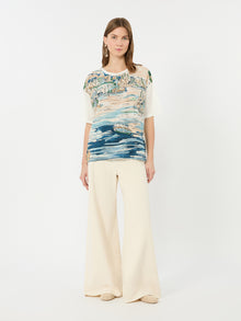 Jersey And Printed Silk T-Shirt for Women - Light Blue - Max Mara UAE