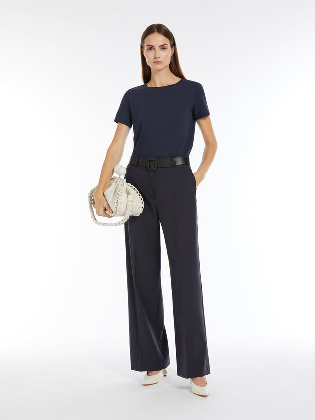 Stretch Organic Cotton T-Shirt for Women - Navy - Max Mara UAE
