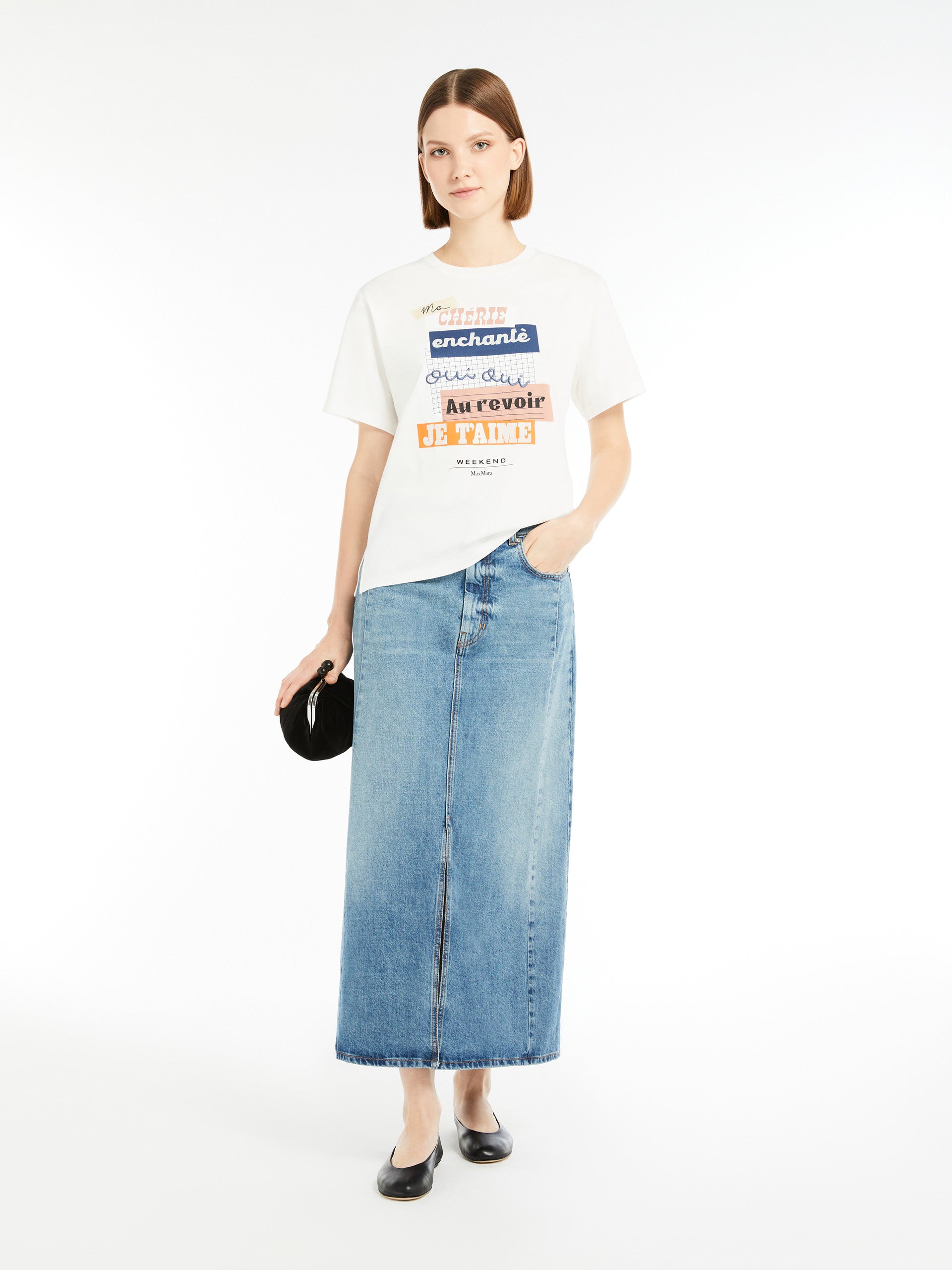 Jersey Print T-Shirt for Women - White - Max Mara UAE
