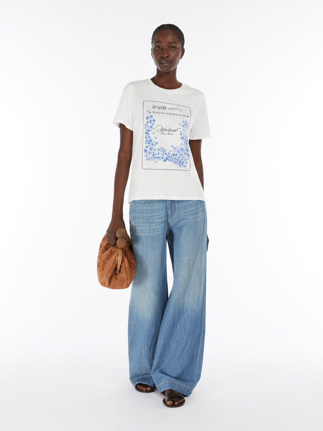 Printed Cotton T-Shirt for Women - White - Max Mara UAE
