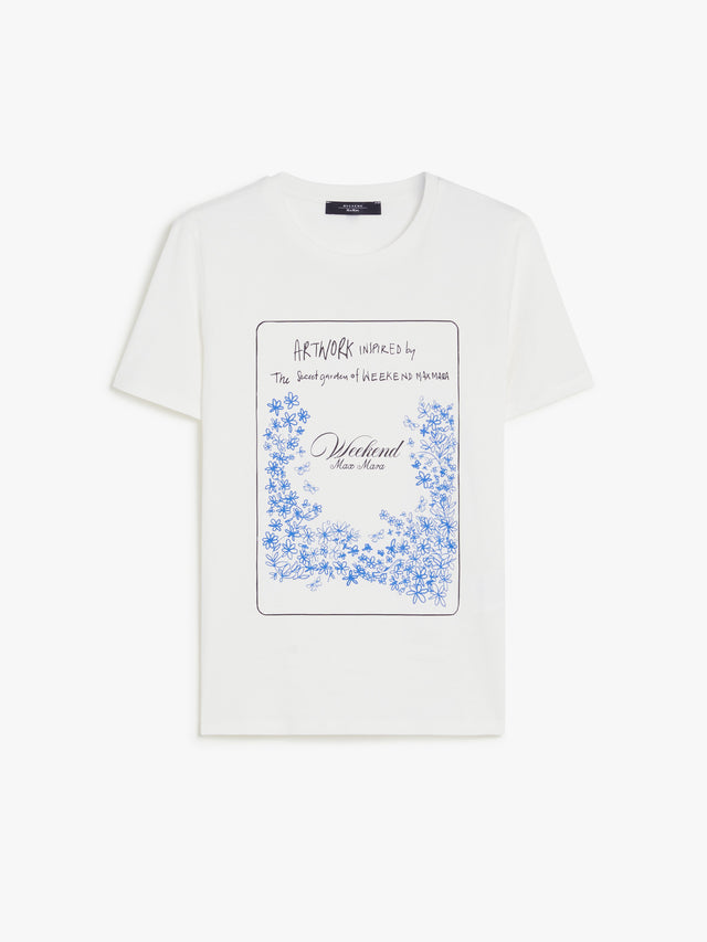 Printed Cotton T-Shirt for Women - White - Max Mara UAE