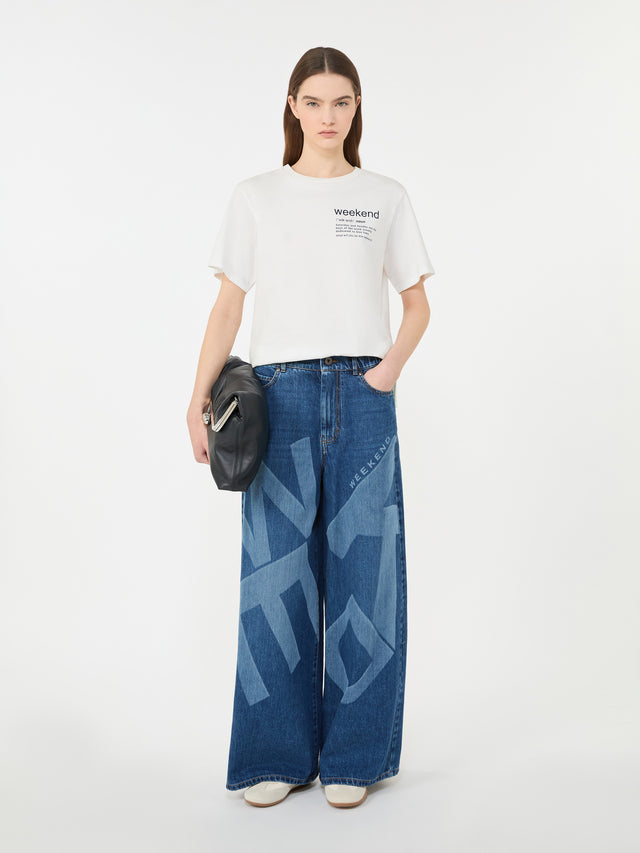 Cotton T-Shirt With Graphic Print for Women - White - Max Mara UAE