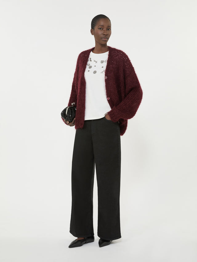 Print And Embroidery-Adorned Jersey T-Shirt for Women - White - Max Mara UAE