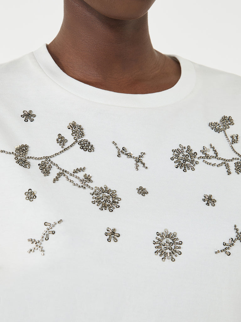 Print and embroidery-adorned jersey T-shirt