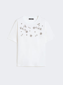 Print and embroidery-adorned jersey T-shirt